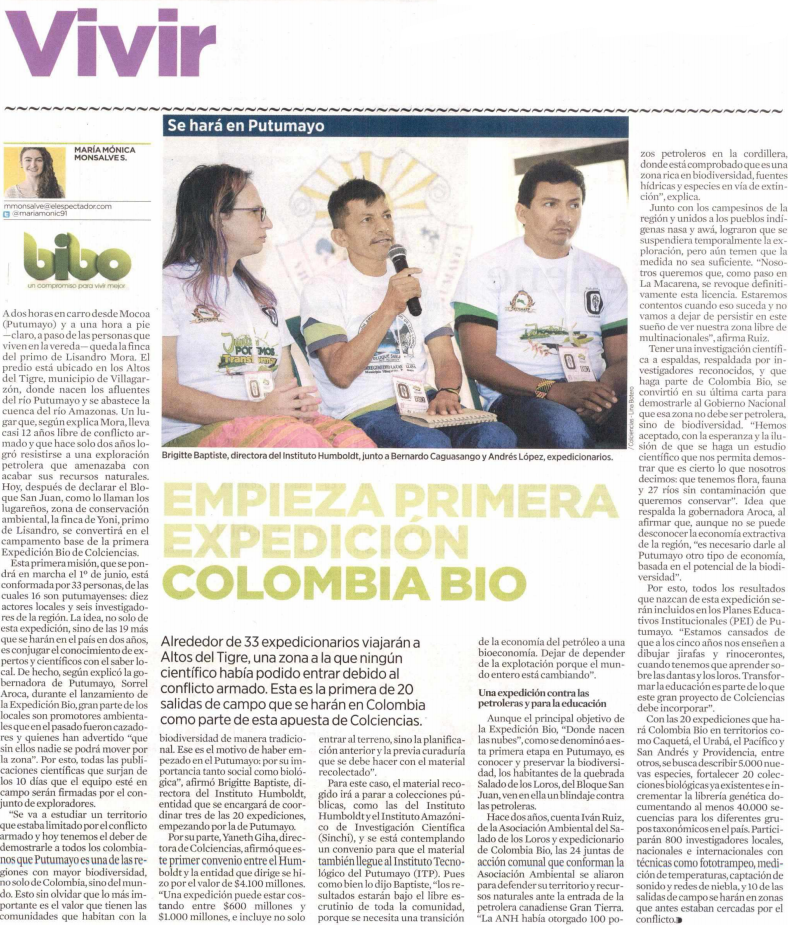 El Espectador: Empieza primera expedición Colombia BIO